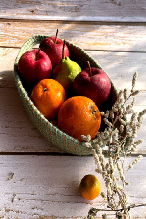 Pine Cone Handcrafted Salt Reed Fruit Basket (Sage Green)