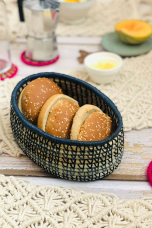 Pine Cone Handcrafted Salt Reed Bread Basket  (Grey)