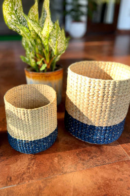 Handcrafted Kauna  Diagonal Weave Planter 6"- Colorblcok