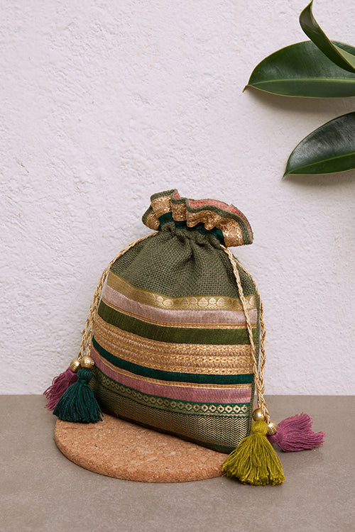 Dhaaga Jadestone Olive Green Potli Bag