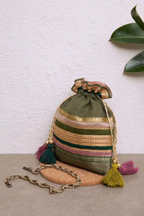 Dhaaga Jadestone Olive Green Potli Bag