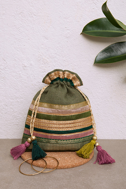 Dhaaga Jadestone Olive Green Potli Bag