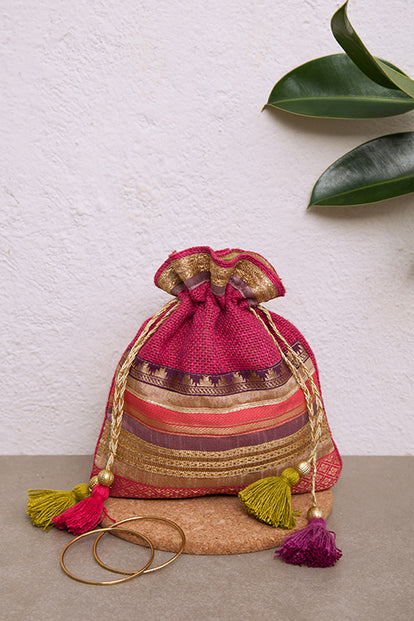 Dhaaga Pink Rani Potli Bag - Juko