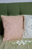 Okhai 'Home' Applique Mirror Work Pure Cotton Cushion Cover (Peach)