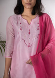 Urmul Peony Pink Hand Embroidered Chanderi Kurta For Women Online