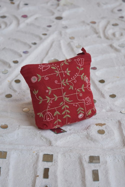 Okhai 'Bramble' Pure Cotton Hand Embroidered Mirror Work Pouch