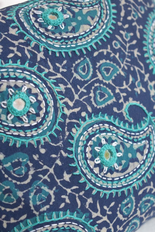 Okhai 'Wild Oats' Pure Cotton Hand Embroidered Mirror Work Pouch