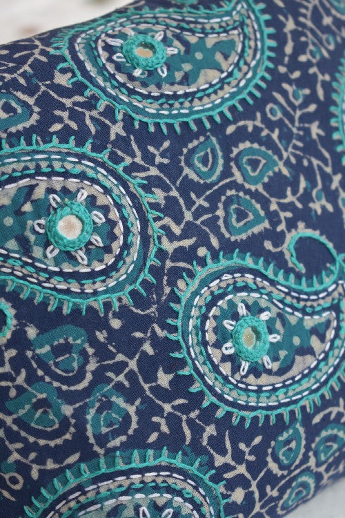 Okhai 'Wild Oats' Pure Cotton Hand Embroidered Mirror Work Pouch