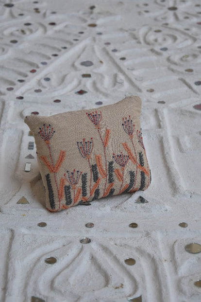 Okhai 'White Lady' Pure Cotton Hand Embroidered Mirror Work Pouch - Beige