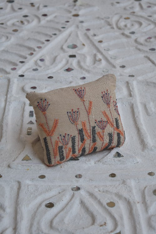 Okhai 'White Lady' Pure Cotton Hand Embroidered Mirror Work Pouch