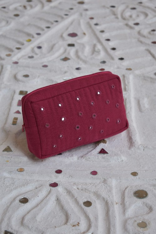Okhai 'Symphony' Pure Cotton Mirror Work Pouch
