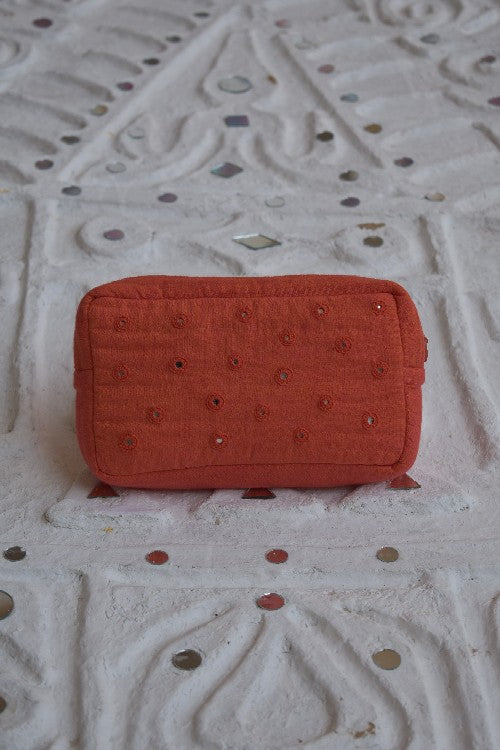 Okhai 'Sandstone' Pure Cotton Mirror Work Pouch