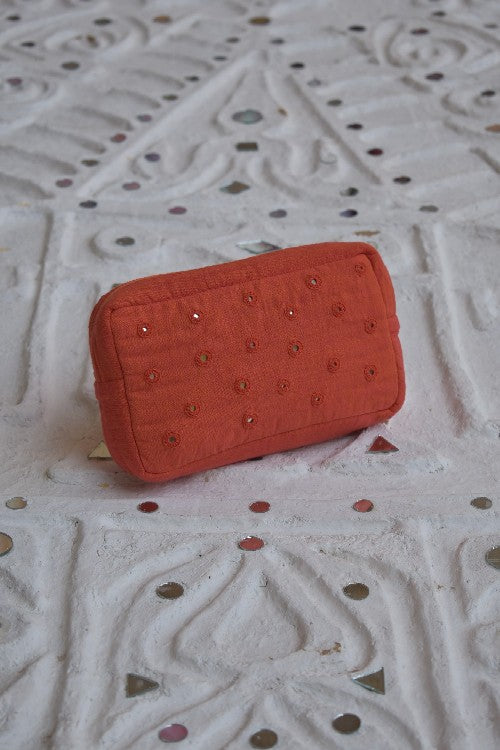 Okhai 'Sandstone' Pure Cotton Mirror Work Pouch
