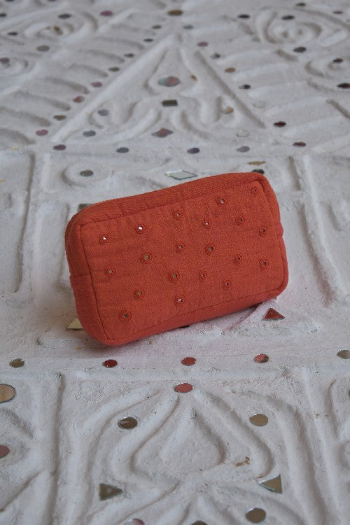 Okhai 'Sandstone' Pure Cotton Mirror Work Pouch