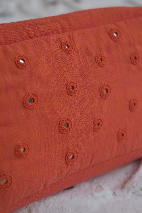 Okhai 'Sandstone' Pure Cotton Mirror Work Pouch