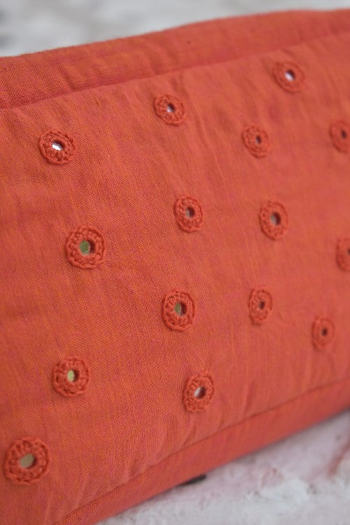 Okhai 'Sandstone' Pure Cotton Mirror Work Pouch