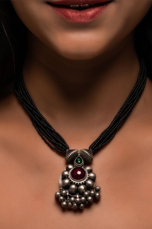 TICH Pure Silver Traditional Maharashtrian Neckpiece - Saaz