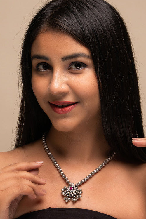 TICH Pure Silver Traditional Maharashtrian Neckpiece - Jav Mani Mala