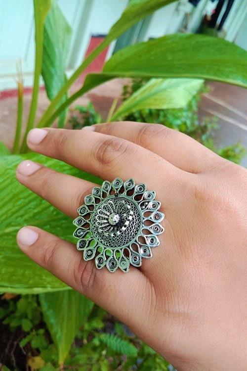 Silver Linings "Oxidised Statement" Silver Filigree Ring
