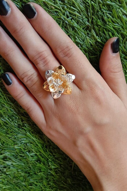 Silver Linings "Lotus" Dual Tone Silver Filigree Handmade Ring