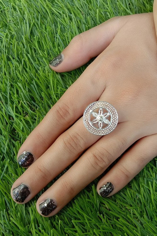 Silver Linings Chakra Handmade Silver Filigree Ring For Women Online