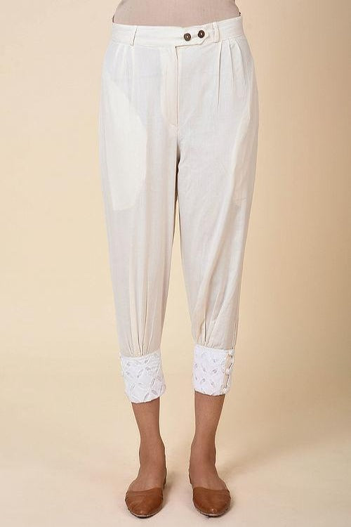 Sadhna Kora Cuff Pants with Cutwork Embroidery Hem