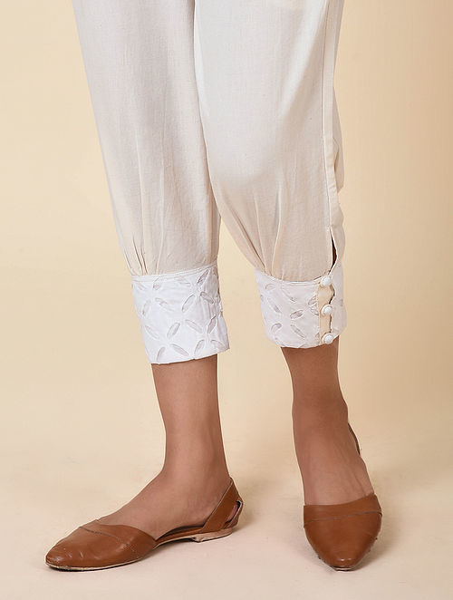 Sadhna Kora Cuff Pants with Cutwork Embroidery Hem