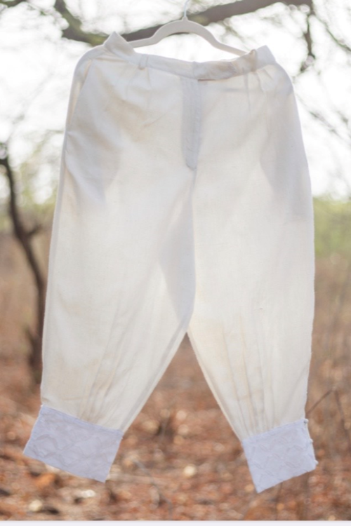 Sadhna Kora Cuff Pants with Cutwork Embroidery Hem