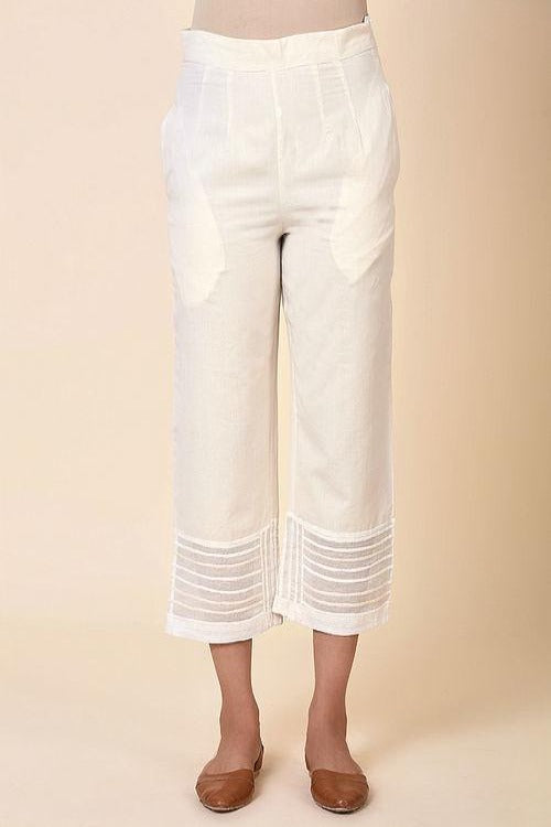 Sadhna Kora Straight Pants with Hem Embroidery Panel