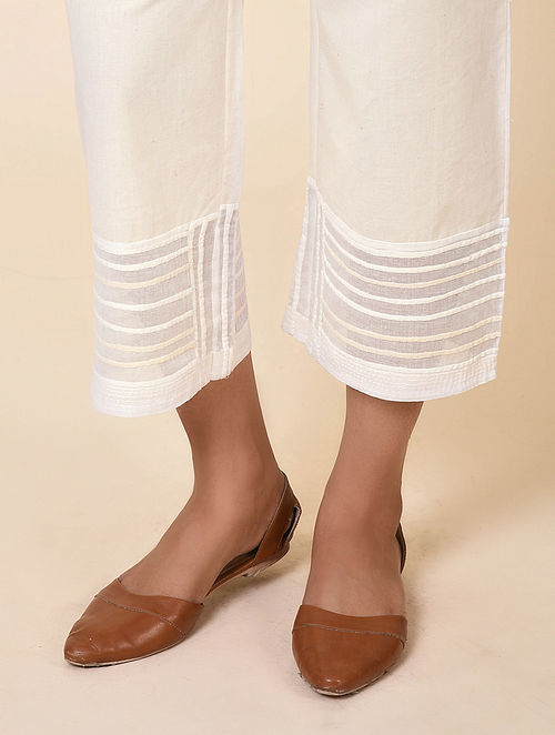 Sadhna Kora Straight Pants with Hem Embroidery Panel