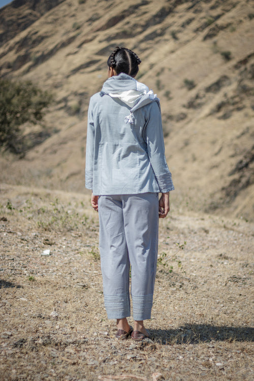Sadhna Grey Straight Pants with Hem Embroidery Panel