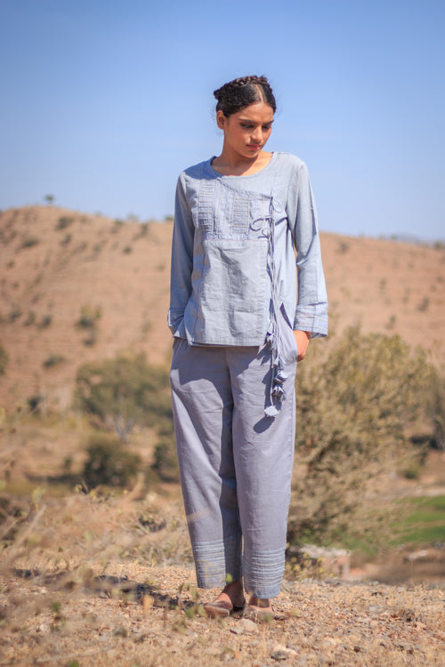 Sadhna Grey Straight Pants with Hem Embroidery Panel