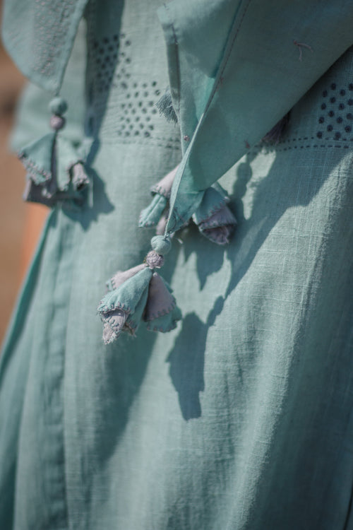 Sadhna 'Alhad' Green-Grey Cotton Fabric Panelled Stole