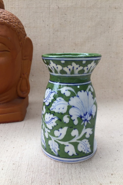 Ram Gopal Blue Pottery Handcrafted 'Aroma' Green Candle Stand-1