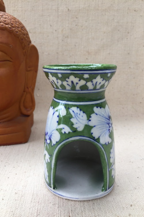 Ram Gopal Blue Pottery Handcrafted 'Aroma' Green Candle Stand-1