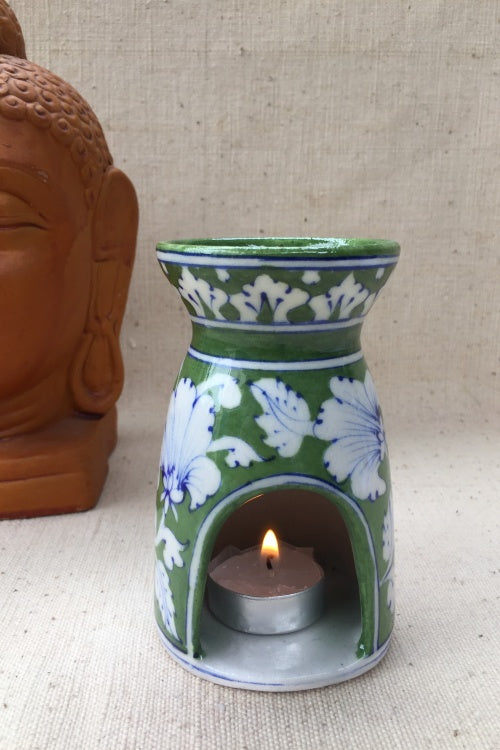 Ram Gopal Blue Pottery Handcrafted 'Aroma' Green Candle Stand-1