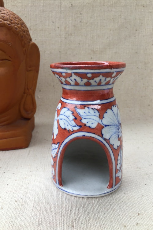 Ram Gopal Blue Pottery Handcrafted 'Aroma' Red Candle Stand-3