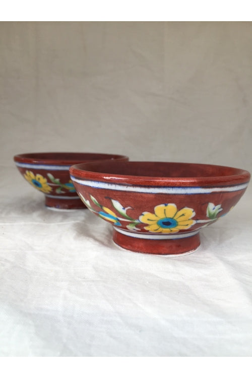 Ram Gopal Blue Pottery Handcrafted 'Bowls' Red serving bowls (set of 2)-7