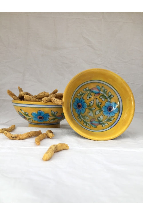 Ram Gopal Blue Pottery Handcrafted 'Bowls' Yellow serving bowls (set of 2)-8
