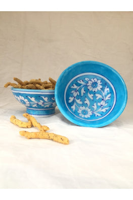 Ram Gopal Blue Pottery Handcrafted 'Bowls' Light Blue serving bowls (set of 2)-9