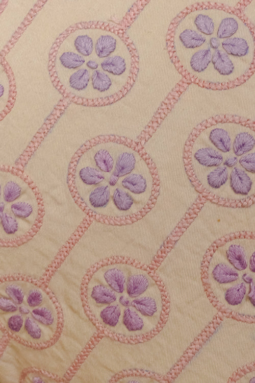Rangsutra 'Bageecha' Chikankari Embroidered Linear Floral Cotton Cushion Cover