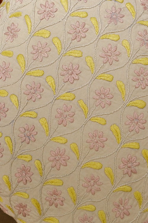 Rangsutra 'Bageecha' Chikankari Embroidered Ogee Floral Cotton Cushion Cover