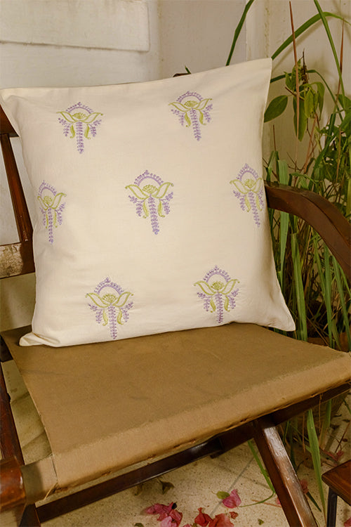 Rangsutra 'Bageecha' Chikankari Embroidered Butta Cotton Cushion Cover