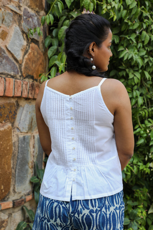 Ishanvi Chikankari Embroidered Strappy Top With Pintucks