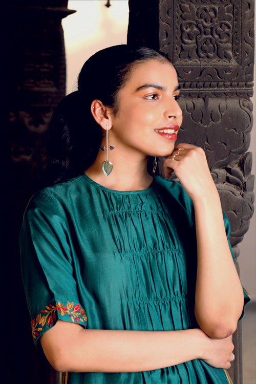 Rangsutra Juhi Teal Kurta With Crewel Embroidery