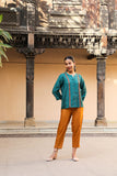 Rangsutra Juhi Teal Green Shirt With Crewel Embroidery