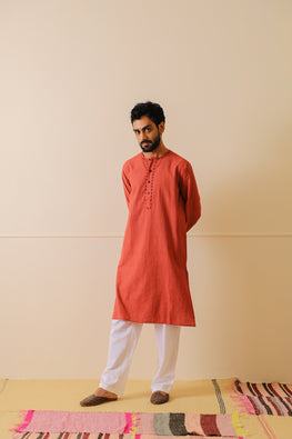 Rangsutra Rohil Striped Embroidered Cotton Kurta For Men Online. 