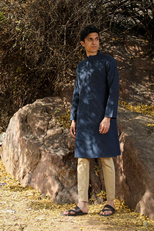 Ronin Handwoven Dark Blue Long Kurta