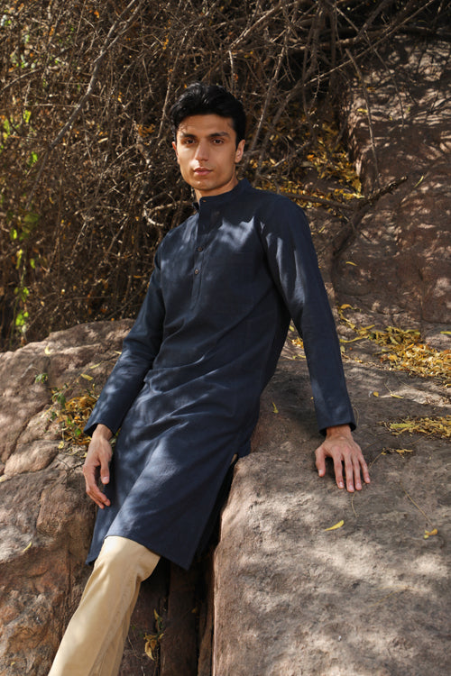 Ronin Handwoven Dark Blue Long Kurta