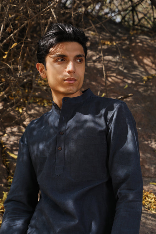 Ronin Handwoven Dark Blue Long Kurta